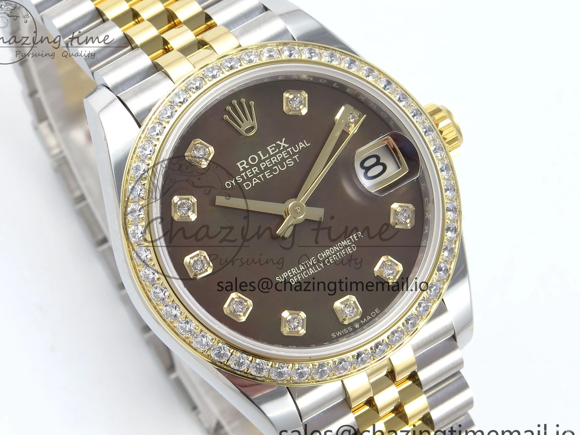 Good Copy Rolex Watches Bezel on Dial ARF Bracelet Best Snug 409 Edition Diamonds DateJust Jubilee ETA YG 1:1 Brown 904L SS Diamonds 31 278383RBR Steel 1222